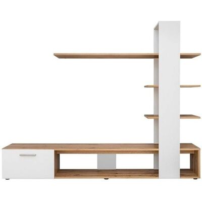 Meublorama Weiß und Eiche TV-Schrank mit Bücherregalen - TV-Schrank mit Regalen Meublorama Weiß und Eiche TV-Schrank mit Bücherregalen - TV-Schrank mit Regalen