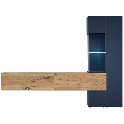 Mueble de TV Mariano - Azul marino y roble, LED, Montaje en pared Mueble de TV Mariano - Azul marino y roble, LED, Montaje en pared