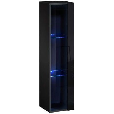 MEUBLORAMA Schwarzer Kleiner Wandschrank mit Glastür & LED MEUBLORAMA Schwarzer Kleiner Wandschrank mit Glastür & LED