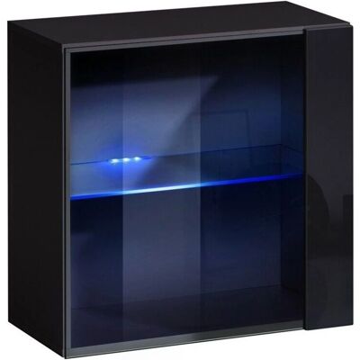 MEUBLORAMA Schwarze quadratische Wandvitrine mit Glas und LED MEUBLORAMA Schwarze quadratische Wandvitrine mit Glas und LED