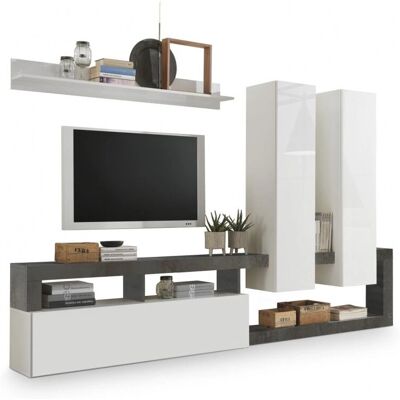 Meublorama - BURA - Blanco brillo - Gris anthracita - Living Room Furniture Set Meublorama - BURA - Blanco brillo - Gris anthracita - Living Room Furniture Set