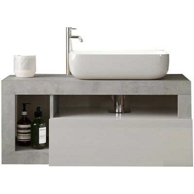 Price Factory - BURA - Blanc brillant et béton - 92 cm - 1 tiroir - meuble salle de bains Price Factory - BURA - Blanc brillant et béton - 92 cm - 1 tiroir - meuble salle de bains