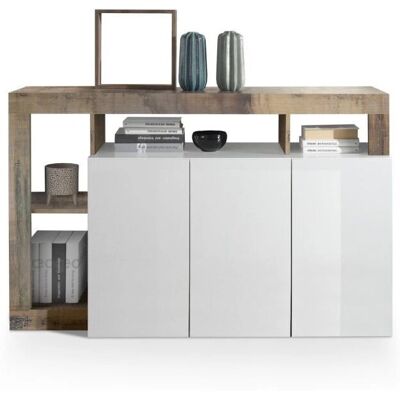 Meublorama Lacado Blanco Brillo y Roble Claro 3 Puertas - Buffet Meublorama Lacado Blanco Brillo y Roble Claro 3 Puertas - Buffet