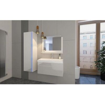 Conjunto de baño Meublorama Blanco - Lavabo de 60cm, Espejo y Almacenamiento Conjunto de baño Meublorama Blanco - Lavabo de 60cm, Espejo y Almacenamiento