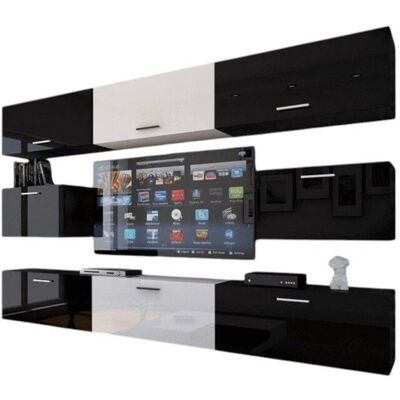 Meublorama - CEPTO - Negro - Blanco - Wall Unit Set Meublorama - CEPTO - Negro - Blanco - Wall Unit Set