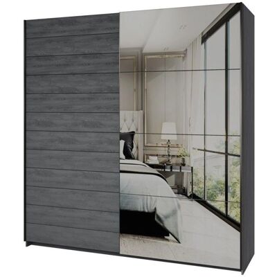Meublorama - Floyd 200x61x210 - Gris effet bois - 2 portes coulissantes - Wardrobe - Publicité Meublorama - Floyd 200x61x210 - Gris effet bois - 2 portes coulissantes - Wardrobe - Publicité