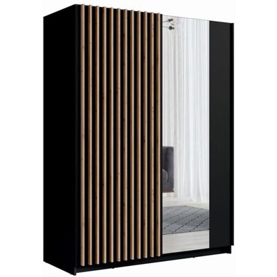MEUBLORAMA STRANO - 200 cm - 2 puertas correderas con espejo - negro y roble - Wardrobe MEUBLORAMA STRANO - 200 cm - 2 puertas correderas con espejo - negro y roble - Wardrobe