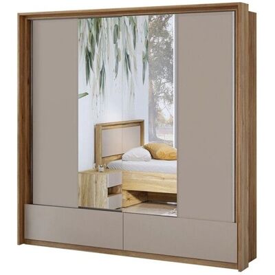 Meublorama - ARM-2P-MIRROR - Roble y beige - 5 estantes - Wardrobe Meublorama - ARM-2P-MIRROR - Roble y beige - 5 estantes - Wardrobe