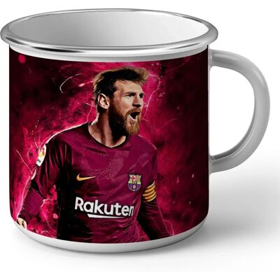 Tasse en métal émaillé Leo Messi Barcelone - Célébration de star de football - Publicité Tasse en métal émaillé Leo Messi Barcelone - Célébration de star de football - Publicité