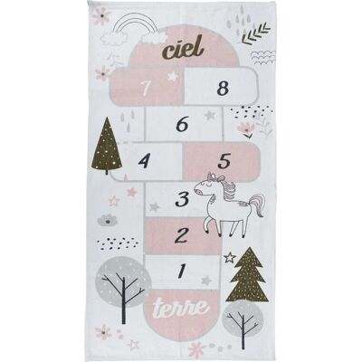 Tapis enfant marelle en coton blanc et rose - Publicité Tapis enfant marelle en coton blanc et rose - Publicité
