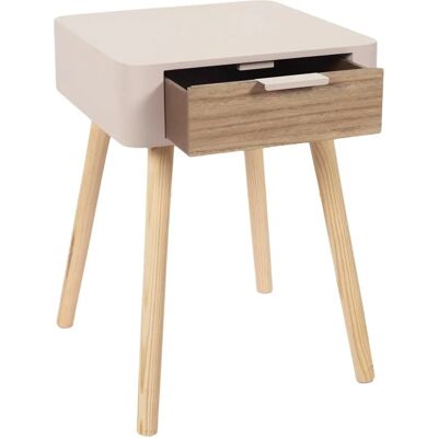 Home Deco Factory Zoran - Mesita de noche de madera rosa con 1 cajón Home Deco Factory Zoran - Mesita de noche de madera rosa con 1 cajón