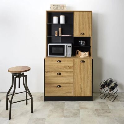 THE HOME DECO FACTORY Buffet de cuisine en bois et noir - 90x39x169cm - Buffet de cuisine - Publicité THE HOME DECO FACTORY Buffet de cuisine en bois et noir - 90x39x169cm - Buffet de cuisine - Publicité