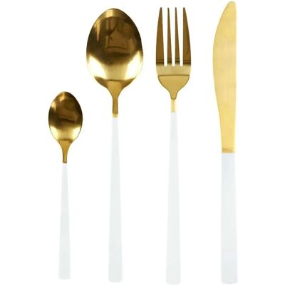 El Juego de Cubiertos de 16 Piezas en Acero Inoxidable Dorado y Blanco - Juego de Cubiertos El Juego de Cubiertos de 16 Piezas en Acero Inoxidable Dorado y Blanco - Juego de Cubiertos
