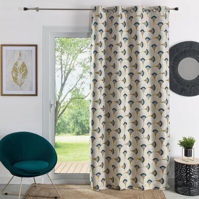 HOME MAISON Blue/Ochre Ethnic Jacquard Curtain - Curtain HOME MAISON Blue/Ochre Ethnic Jacquard Curtain - Curtain