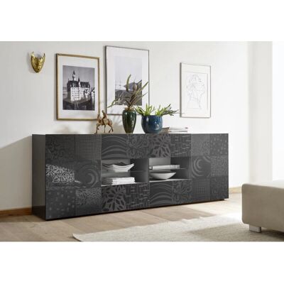 Matelpro - Orlane - Gris laqué brillant - 4 portes - Sideboard - Publicité Matelpro - Orlane - Gris laqué brillant - 4 portes - Sideboard - Publicité