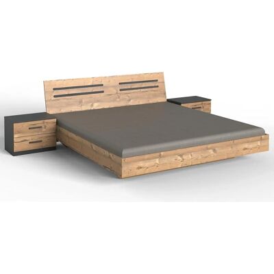 Pegane Lit double 160x200 cm - 2 tables de chevet - effet bois naturel - Bed - Publicité Pegane Lit double 160x200 cm - 2 tables de chevet - effet bois naturel - Bed - Publicité