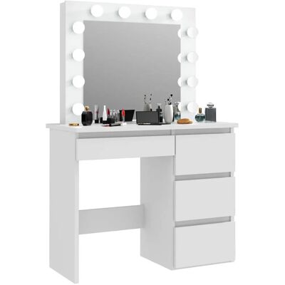 Pegane - Coiffeuse LED 4 tiroirs - Blanc - Vanity Desk - Publicité Pegane - Coiffeuse LED 4 tiroirs - Blanc - Vanity Desk - Publicité