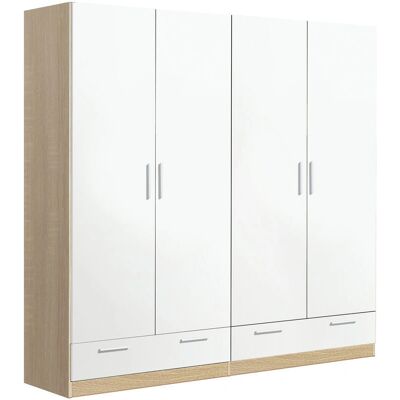 Pegane - Armoire 4P+2T Cambrian Oak - Chêne Cambrian / blanc - Wardrobe - Publicité Pegane - Armoire 4P+2T Cambrian Oak - Chêne Cambrian / blanc - Wardrobe - Publicité