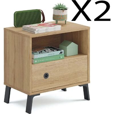Pegane - Table de chevet - Chêne doré - Lot de 2 - Publicité Pegane - Table de chevet - Chêne doré - Lot de 2 - Publicité