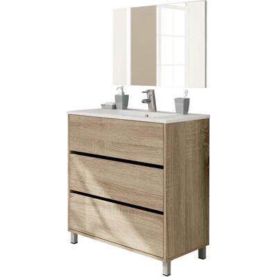 Pegane - meuble salle de bain 3 portes - chêne cambian - 88 x 81,5 x 46,5 cm - Meuble de salle de bain - Publicité Pegane - meuble salle de bain 3 portes - chêne cambian - 88 x 81,5 x 46,5 cm - Meuble de salle de bain - Publicité