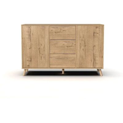 Pegane Buffet - chêne doré - 2 portes 3 tiroirs - 89 x 140 x 40 cm - Publicité Pegane Buffet - chêne doré - 2 portes 3 tiroirs - 89 x 140 x 40 cm - Publicité