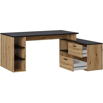 Pegane - BureauAngle183x141 - Noir et chêne rustique - Panneaux en mélamine - Desk - Publicité Pegane - BureauAngle183x141 - Noir et chêne rustique - Panneaux en mélamine - Desk - Publicité