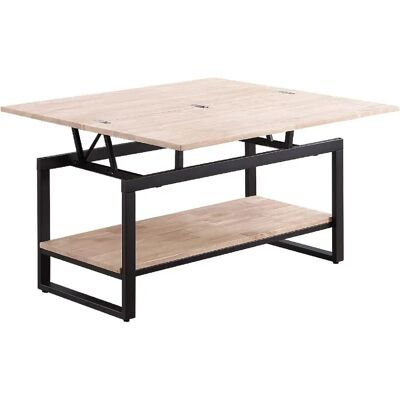 Pegane - Table basse relevable en chêne - Dessus en chêne - Pieds en métal noirs - Table basse - Publicité Pegane - Table basse relevable en chêne - Dessus en chêne - Pieds en métal noirs - Table basse - Publicité