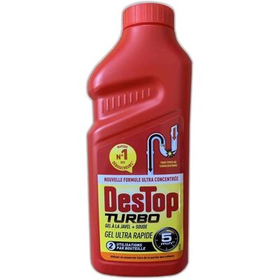 Destop Turbo 5 Min - Gel Désinfectant et Déboucheur - 2 Doses - 500ml - Publicité Destop Turbo 5 Min - Gel Désinfectant et Déboucheur - 2 Doses - 500ml - Publicité