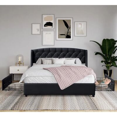 King of dreams iris - Cama de madera maciza 140x190 con cajones - Negro King of dreams iris - Cama de madera maciza 140x190 con cajones - Negro