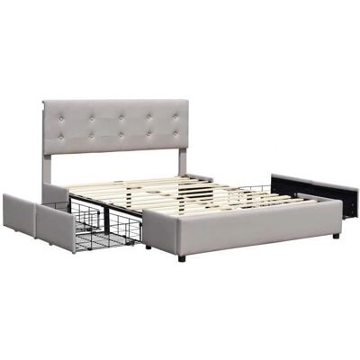 King of dreams Chloe - Cama sólida gris 160x200 con 4 cajones y cabecera King of dreams Chloe - Cama sólida gris 160x200 con 4 cajones y cabecera