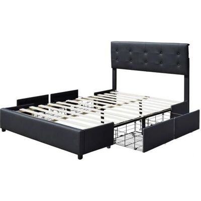Letto in Legno Massiccio King of Dreams 140x190 con Scomparto e Testiera Imbottita - Letto Letto in Legno Massiccio King of Dreams 140x190 con Scomparto e Testiera Imbottita - Letto
