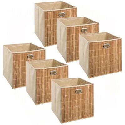 Boîtes de rangement Toilinux - Ensemble de 6 - Bambou et tissu - Beige - Publicité Boîtes de rangement Toilinux - Ensemble de 6 - Bambou et tissu - Beige - Publicité