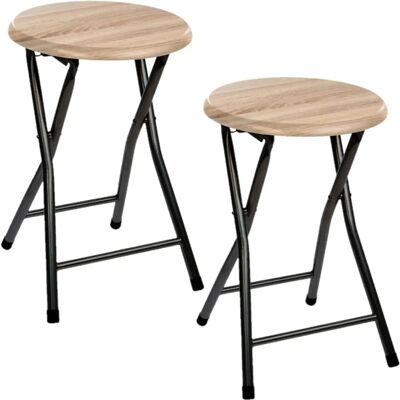 Tabourets pliables en métal et MDF - Ensemble de 2 - Marron - Publicité Tabourets pliables en métal et MDF - Ensemble de 2 - Marron - Publicité