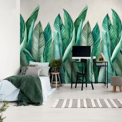 Papier Peint Feuilles de Banane Vertes Hexoa - Décoration Murale - Publicité Papier Peint Feuilles de Banane Vertes Hexoa - Décoration Murale - Publicité