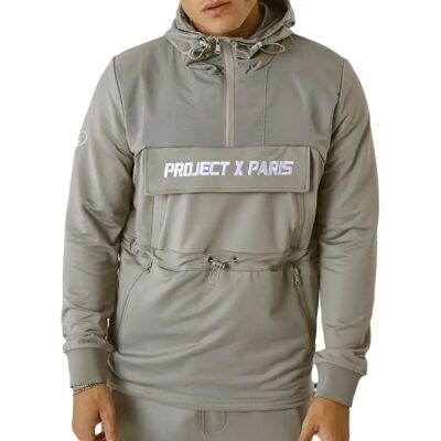 Project X Paris Hellgraues Kapuzen-Windbreaker - Kapuzenpullover Project X Paris Hellgraues Kapuzen-Windbreaker - Kapuzenpullover