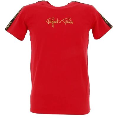 Camiseta Roja Hombre Project X Paris - Rayas Bordadas en Hombro Camiseta Roja Hombre Project X Paris - Rayas Bordadas en Hombro