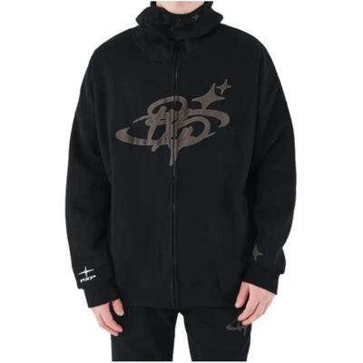 Sweat à capuche noir Kalash x PXP - Col haut, Fermeture éclair - Publicité Sweat à capuche noir Kalash x PXP - Col haut, Fermeture éclair - Publicité