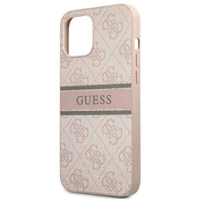 Guess Hülle für iPhone 12 Pro Max - Rosa Leder & Monochromer Streifen Guess Hülle für iPhone 12 Pro Max - Rosa Leder & Monochromer Streifen