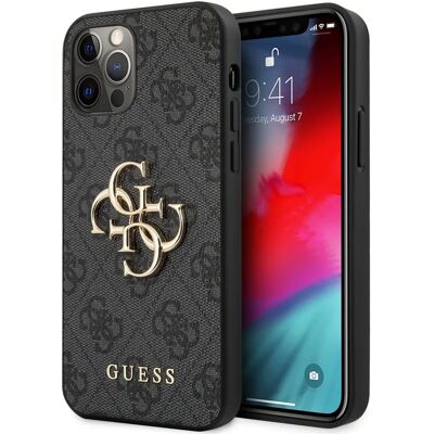 Coque Guess logo métallique grise pour iPhone 12 Pro Max Coque Guess logo métallique grise pour iPhone 12 Pro Max