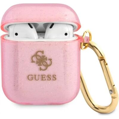 Etui en silicone pailleté Guess pour AirPods - Logo embossé - Publicité Etui en silicone pailleté Guess pour AirPods - Logo embossé - Publicité