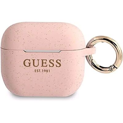 Guess Vaaleanpunainen silikonikuori AirPods 3:lle ja renkaalla - AirPods 3 Kotelo Guess Vaaleanpunainen silikonikuori AirPods 3:lle ja renkaalla - AirPods 3 Kotelo