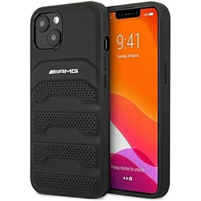 Mercedes-AMG Echtes Leder Debossed Lines Hülle für iPhone 13 Mini Mercedes-AMG Echtes Leder Debossed Lines Hülle für iPhone 13 Mini