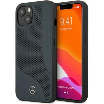 Mercedes iPhone 13 mini Leder-Perforiertasche - Blau Mercedes iPhone 13 mini Leder-Perforiertasche - Blau