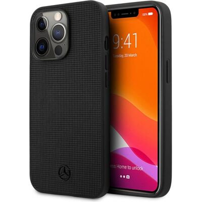 Coque en cuir Mercedes pour iPhone 13 Pro - Logo en métal en maille - Élégance et Protection Coque en cuir Mercedes pour iPhone 13 Pro - Logo en métal en maille - Élégance et Protection