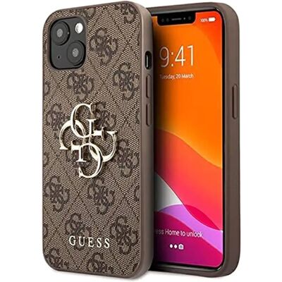 Kožené pouzdro PU Guess pro iPhone 13 - Hnědé Kožené pouzdro PU Guess pro iPhone 13 - Hnědé