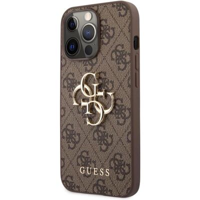 Guess iPhone 13 Pro Max Hoes - Bruin, Metaallogo Guess iPhone 13 Pro Max Hoes - Bruin, Metaallogo
