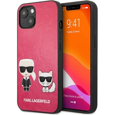 Coque en cuir fuchsia embossé pour iPhone 13 Mini de Karl Lagerfeld Coque en cuir fuchsia embossé pour iPhone 13 Mini de Karl Lagerfeld