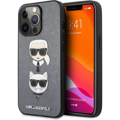 Étui Karl Lagerfeld pour iPhone 13 Pro en Cuir Saffiano Gris - Publicité Étui Karl Lagerfeld pour iPhone 13 Pro en Cuir Saffiano Gris - Publicité