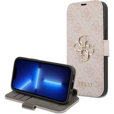 Guess iPhone 13 Pro Max Pink Eco-Leder Bookcase Hülle - 4G Big Metal Logo Guess iPhone 13 Pro Max Pink Eco-Leder Bookcase Hülle - 4G Big Metal Logo