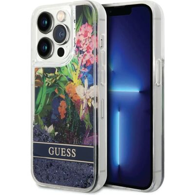 Guess Blau Liquid Glitter Blumenhülle für iPhone 13 Pro Guess Blau Liquid Glitter Blumenhülle für iPhone 13 Pro
